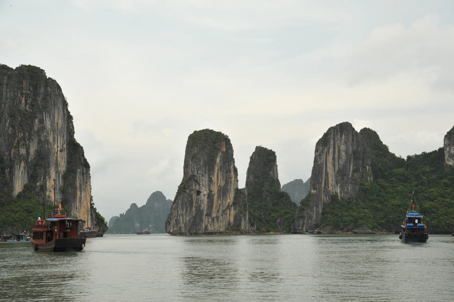Ha Long Bay panoramic view across the bay with hundreds of limestone islands